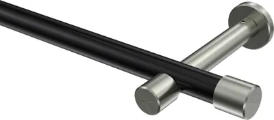 Produktbild von Interdeco Gardinenstange / Vorhangstange Schwarz / Edelstahl-Optik, Typ Prestige Santo (Kappe) ohne Ringe, 20 mm Ø 1-läufig, 400 cm