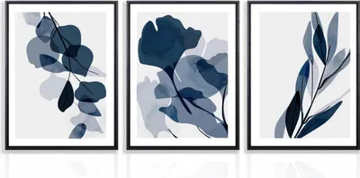 Produktbild von NymphFable Abstrakte Blaue Aquarell Pflanze Poster Set 12x16 Ungerahmt 3er Pack