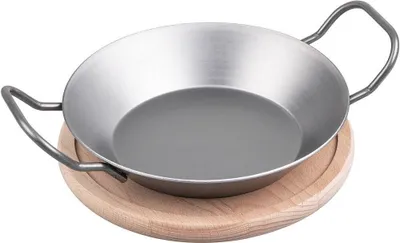 Zdjęcie produktu dla chg 337-01 chg Servierpfanne mit Holzuntersetzer   silber ca. 0,6 l