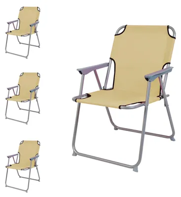 Image de 4 pièces chaise de camping tissu Oxfort métal beige