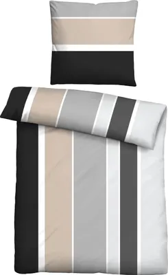 Produktbild von Traumhaft schlafen - Castell - Markenbettwäsche Baumwoll Renforce Bettwäsche 0040562 LÄNGSBALKEN color: basalt, size: 1x 135x200 cm + 1x 80x80 cm
