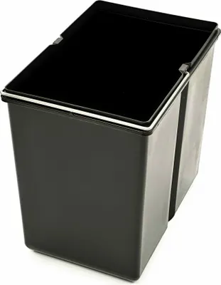 A black trash can insert with a silver rim.