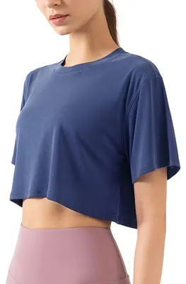 Produktbild von Damen Fitness Trainieren Crop-Tops Kurzarm Yoga T-Shirts Sportlich Betrieb Sport