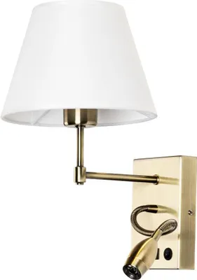 Produktbild von ARTE LAMP Schreibtischlampe mit Kabel – Tischlampe mit weißem Textil-Lampenschirm für Wohnzimmer und Home Office – LED.Color:Bronze, Weiß,Size:Mit E-Reader und USB