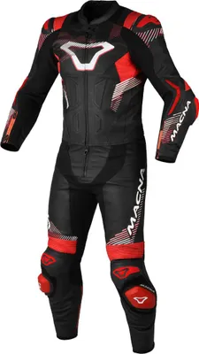 Zdjęcie produktu dla Macna Armadyl perforowany 2-częściowy skórzany kombinezon motocyklowy, czarny/czerwony/biały, 56