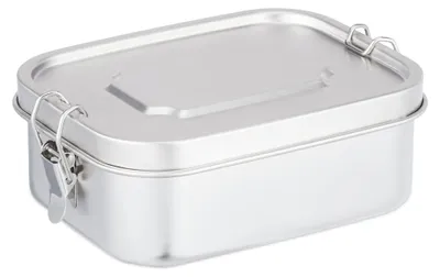 Image de Boîte à sandwich Relaxdays en acier inoxydable, étanche, hermétique, pour adultes et enfants, 1 l, fermeture à clip, argent