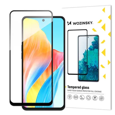 Zdjęcie produktu dla Wytrzymałe szkło hartowane Wozinsky Full Glue na cały ekran z ramką do Oppo A98 5G - czarne