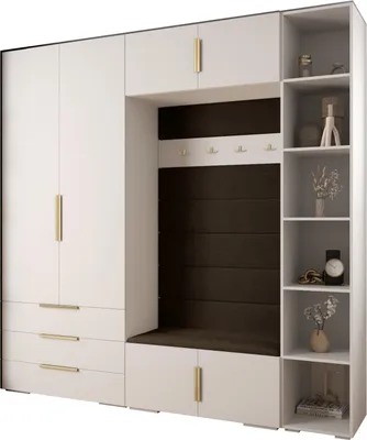 Produktbild von MEBLE KRYSPOL Inova 1 Möbelset Garderobe, 236,7x240x47cm - Weiß, Manila 04, Gold
