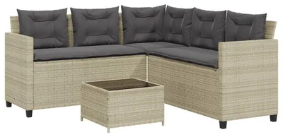 Produktbild von vidaXL Gartensofa in L-Form mit Tisch und Kissen Hellgrau Poly Rattan