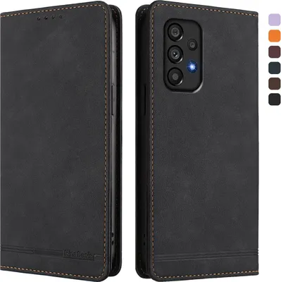 Image de Etui pour Samsung Galaxy A53 5G, étui rétro en cuirPolyuréthaneavec support et fentes pour cartes de crédit Noir