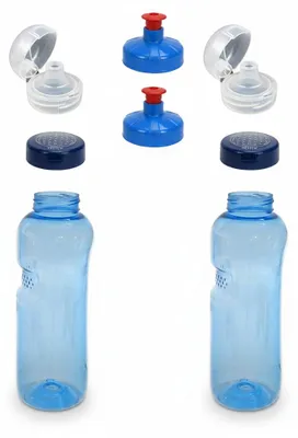 Produktbild von 2x 0,75L Kavodrink Wasserflasche mit Lebensblume Deckel + 2x FlipTop + 2x Push-Pull, KI-generiertes Bild