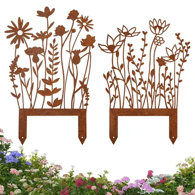 Immagine prodotto di Omgoods - Set di 2 supporti da giardino in metallo con motivo floreale