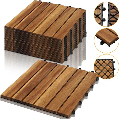 Zdjęcie produktu dla Płytki drewniane TolleTour z drewna akacjowego 30 x 30 cm, 6 listew na płytkę (4 m²), płytki podłogowe na tarasy i balkony (44 sztuki)