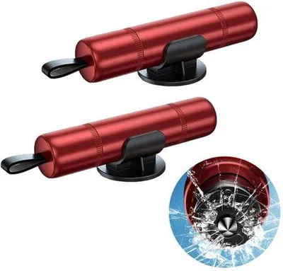 Produktbild von 2 Stück Notfallhammer für Autos mit 2 Halterungen, 2-in-1 Notfallhammer für Autos mit Gurtschneider für erhöhte Sicherheit, Sicherheits-Notfallhammer, rot