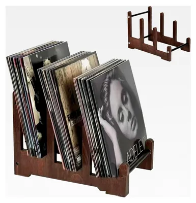 Produktbild von Holzständer für Schallplatten, Aufbewahrung für Zeitschriften und Bücher, Deko Regal - 37x27x24cm