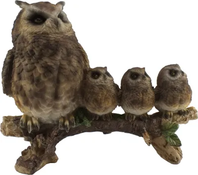 Produktbild von Eule Vogel Paar Baby Kind Deko Garten Figur Skulptur Schneeeule Schleiereule