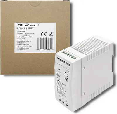Obrázok produktu pre Napájací zdroj Qoltec na DIN lištu | 40 W | 24 V | 1,67 A | Biely | Slim
