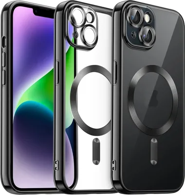 Zdjęcie produktu dla Dla iPhone 14 Plus Magsafe Magnetic Transparent Electronited TPU Phone Case (czarny)
