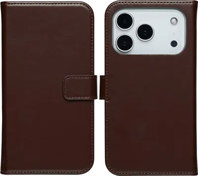 Image de Selencia Bibliothèque en cuir véritable pour l'Apple iPhone 17 Pro - Marron