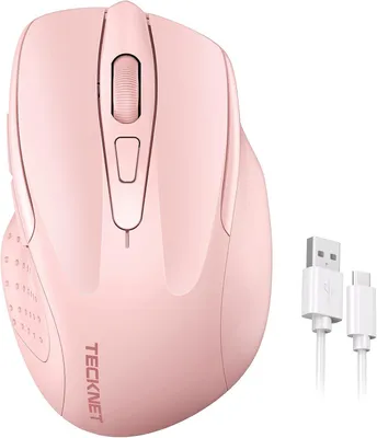 Produktbild von TECKNET Silent Kabellose Maus, Wiederaufladbar Funkmaus 4800 DPI, 2,4 GHz Optische Computer Maus für Laptop, PC, Mac, 6 Tasten