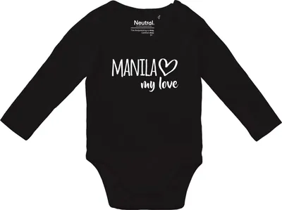 Produktbild von Huuraa Baby Body Manila my love 62 Black  Baumwolle Fairtrade Langarmbody Geschenkidee