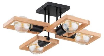 Zdjęcie produktu dla Lampa sufitowa REZON jasne drewno-czarna 4xE27x15W drewno wym:21x56x56cm IP20 Alfa