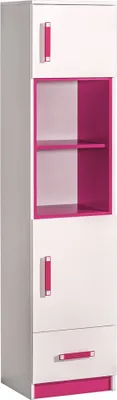 Produktbild von Furniture24 Regal TRAFIKO 04 mit 2 Türen und Schublade, Schrank, Hochschrank für Jugend und Kinderzimmer Weiß/Rosa