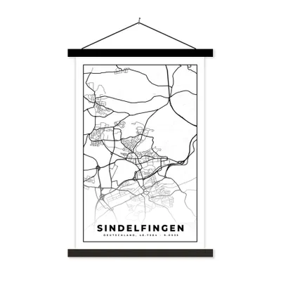 Produktbild von MuchoWow® Textilposter Karte - Sindelfingen - Karte - Stadtplan 40x60 cm mit schwarzem Rahmen - Wanddekorationen