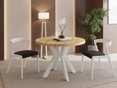 Produktbild von Runder Esstisch Ausziehbar 100-200 cm XXL Groß – Verlängerbar, für 5-10 Personen mit Weißen Holzbeinen – Tisch für Wohnzimmer & Esszimmer in Eiche Artisan Hellbraun