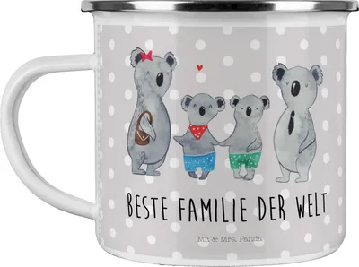 Produktbild von Mr. & Mrs. Panda becher emaille Koala Familie zwei - Grau Pastell - Geschenk, Motivtasse, Familienleben, Teetasse, Muttertag, Zusammen, Tasse, wandertasse