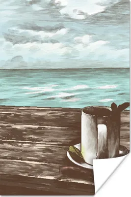 Produktbild von MuchoWow® Poster Becher - Tee - Meer 80x120 cm - Papierdruck