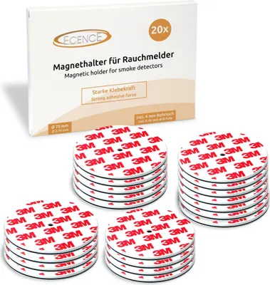Produktbild von ECENCE Rauchmelder Magnethalter 20 Stück selbstklebende Magnethalterung für Rauchmelder Ø 70mm s