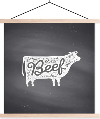 Produktbild von MuchoWow® Textilposter Kuh - Tier - Steak 40x40 cm mit holzfarbenen Rahmen - Posterleiste