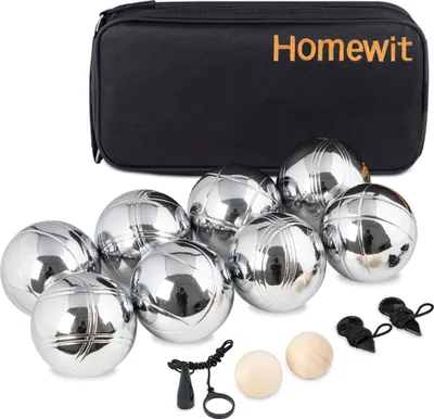 Produktbild von 8 Boules Set mit 2 Holzkugeln, 2 Abstandsmesser, 1 Boule-Kugelmagnet&Tragetasche,Eisen Chrom Boule Kugeln,Outdoor-Spielzeug Boccia Set für Sport Spiel