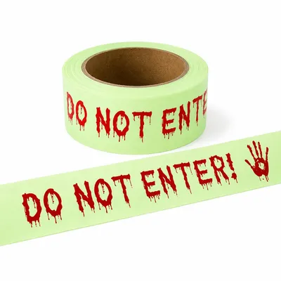 Produktbild von Halloween Absperrband 5m, selbstleuchtendes Leuchtband mit Blut-Handabdruck, Horror Deko, Geisterhaus Zubehör, Party & Outdoor Dekoration