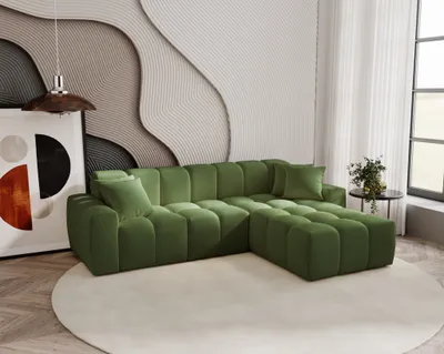 Obrázek produktu pro Rohová sedací souprava 265 cm Napoli - rohová sedací souprava s prémiovou tkaninou, designová sedací souprava, rohová sedací souprava ve tvaru L, pravá (zelená - Komodo 61)