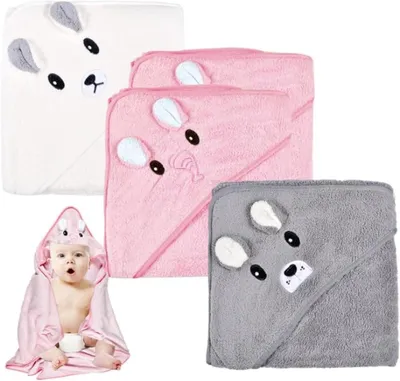 Productafbeelding van Babybadjas van koraalpluizen, 3 stuks, 80 x 80 cm, roze, geschikt voor kinderen van 0-5 jaar