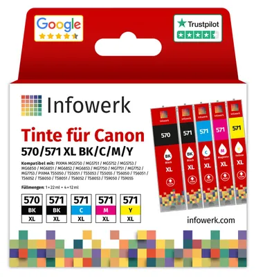 Immagine prodotto di NUOVO: Infowerk Cartucce d'inchiostro per Canon 570/571 XL, Multipack (BK/BK/C/M/Y), 1 pezzo