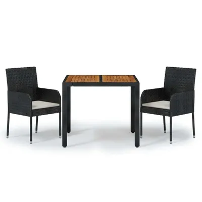 Produktbild von vidaXL 3-tlg. Garten-Essgruppe mit Kissen Schwarz Poly Rattan