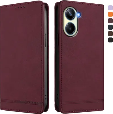 Produktbild von Hülle für Realme 10 Pro 5G, Retro Kunstleder Ständer Klapphülle mit Kartenfächer und Magnetische Rot