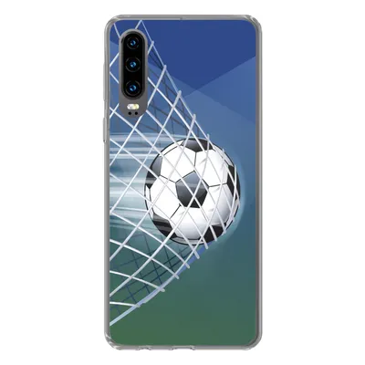Produktbild von MuchoWow® Handyhülle Schutzhülle Hülle für Huawei P30 Eine Illustration eines Fußballs im Netz - Jungen - Mädchen - Kinder Silikon Softcase Handy Hülle - Kartenbesitzer