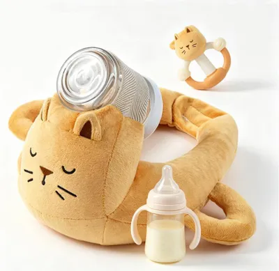 Produktbild von Plüsch-Flaschenstützkissen, freihändiger Flaschenhalter zum Füttern, ergonomische Babyflaschen-Stütze, weiche Schutzhülle maschinenwaschbar (orange)