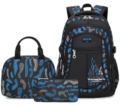 Immagine prodotto di Set di zaino per bambini, 3 pezzi, colore blu, tessuto Oxford impermeabile, capacità 28 litri