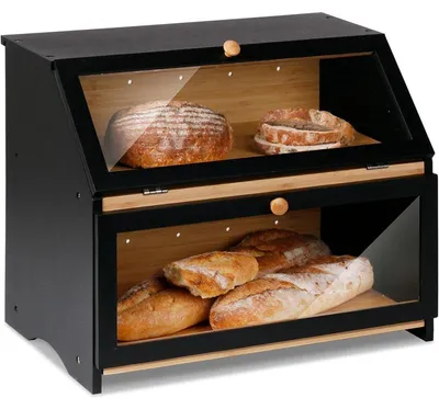 Productafbeelding van Broodtrommel, 2 etages, bamboe, zwart, 39x25x32 cm