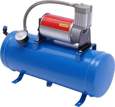 Image de Kit de compression pour klaxon à air, 12 V DC 23 A 100 PSI, réservoir de 6 L avec tuyau & manomètre, universel pour voiture/bateau, bleu