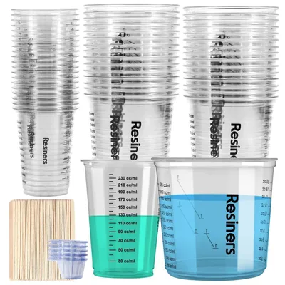 Image de Ensemble de béchers avec agitateurs, 50 pièces, comprenant 30 béchers de 600 ml et 20 béchers de 230 ml, avec graduation en onces et en millilitres, pour résine époxy