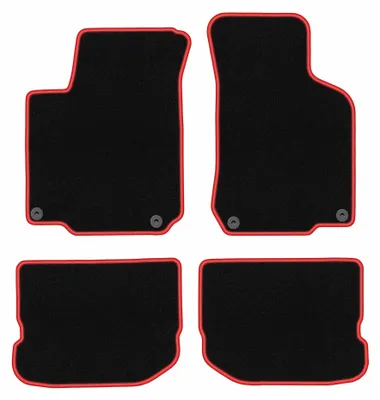 Zdjęcie produktu dla Dywaniki samochodowe welurowe CARLUX-RED do: Volkswagen New Beetle (1997-2020, coupe, cabrio) czarne z czerwonym obszyciem, z mocowaniami