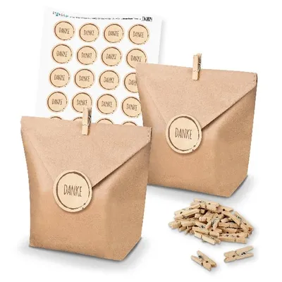 Produktbild von itenga SET Geschenktüten Danke Stempeldesign Braun unlackiert  (Motiv 82) 24 x T