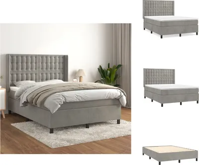 Produktbild von vidaXL Boxspringbett mit Matratze Hellgrau 140x200 cm Samt -  Betten & Bettgestelle