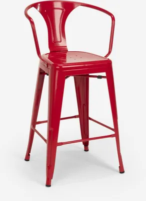 Produktbild von barhocker hocker mit metallrückenlehne und armlehnen im industriellen stil für bar- und küchen steel back - Rot